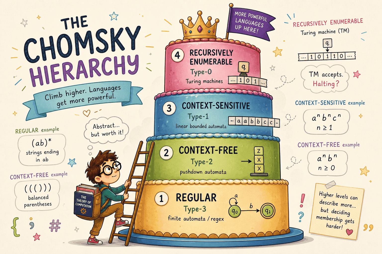 Layered Chomsky hierarchy from regular languages to recursively enumerable languages