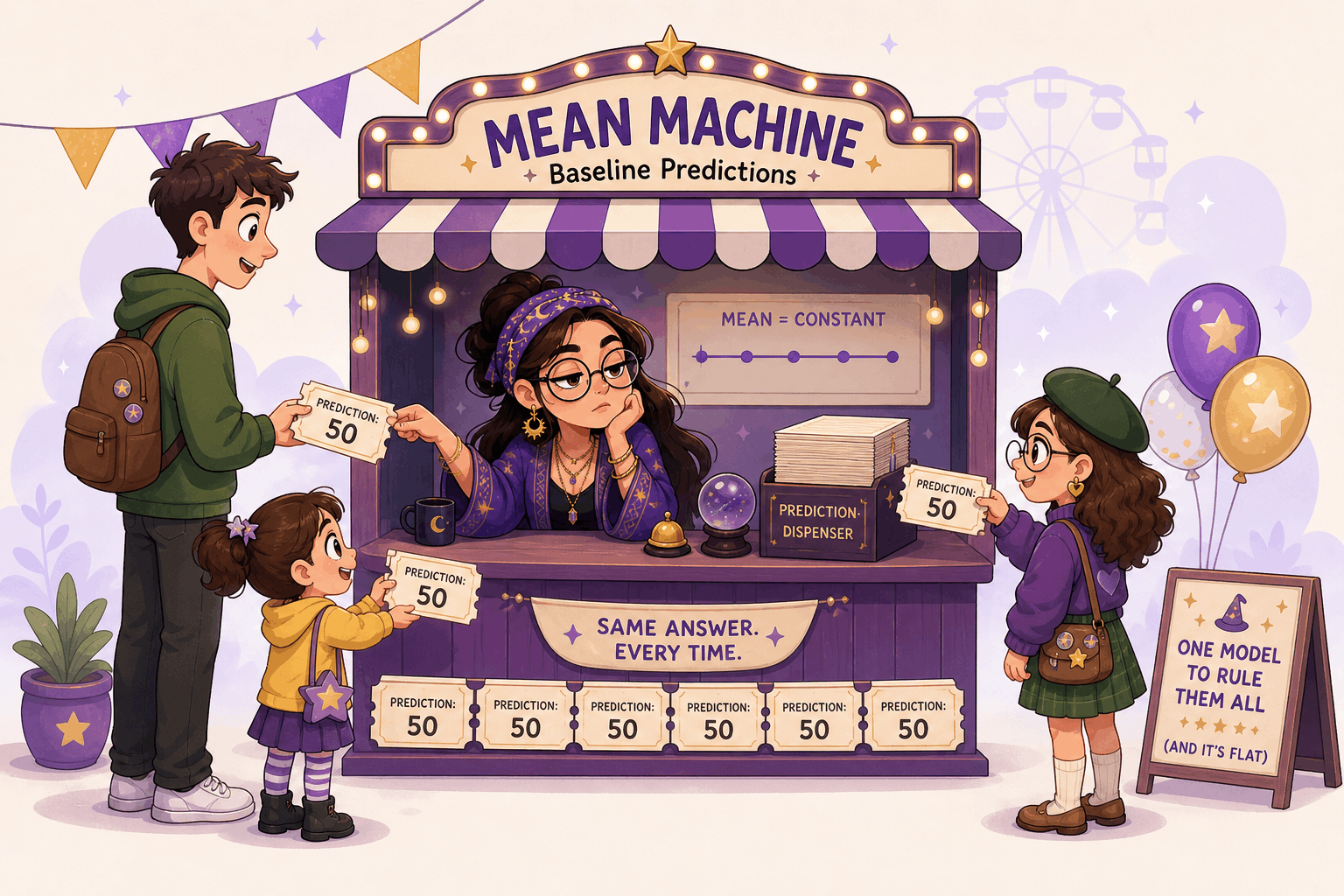 Mean machine gives the same baseline prediction to every visitor